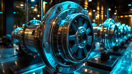 Obraz premium Industrial Machinery Closeup of High-Tech Turbine Components