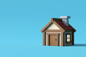 Small minimalist house standing on a blue background