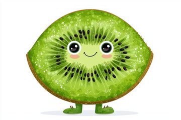 Cute cartoon kiwi character with smiling face and green skin
