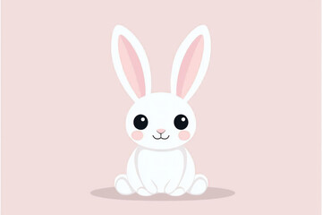 Obraz premium Cute white rabbit with big ears and cheerful expression