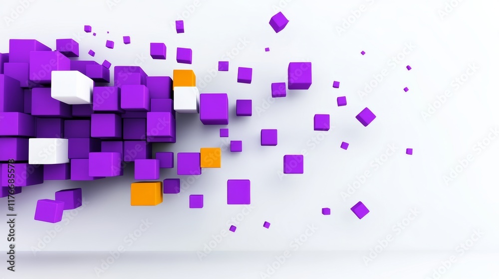 Poster Purple and white background with many blocks of different colors. The blocks are scattered all over the background, creating a sense of chaos and disarray. The image conveys a feeling of confusion