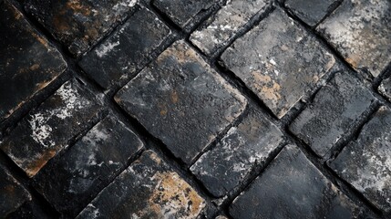 Obraz premium A close-up view of dark, weathered cobblestone paving.