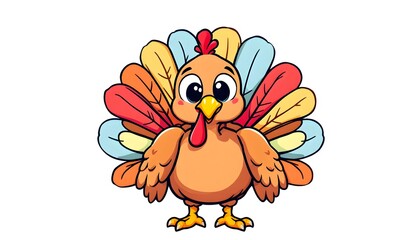 Naklejka premium Colorful Cartoon Turkey with Vibrant Feathers Representing Thanksgiving Spirit