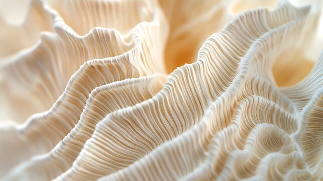 Detailed look at a microscopic shell from the ocean displaying intricate ridges in pale beige and ivory