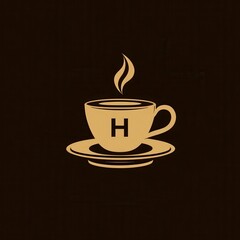 Obraz premium Steaming coffee cup with initial H on saucer.
