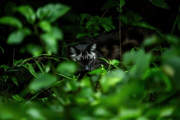 Fototapeta premium A detailed shot of an African civet cat prowling through the underbrush at night