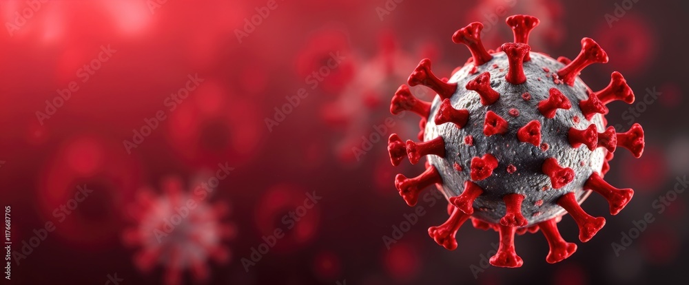 Poster Microscopic view of HMPV Human metapneumovirus virus particle structure and surface copy space for text