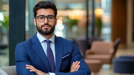 Fototapeta premium Confident Job Candidate Waiting in a Modern Office Setting, Exuding Professionalism and Readiness for New Opportunities