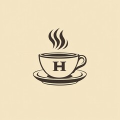 Obraz premium Steaming hot beverage in a cup with saucer and letter H.
