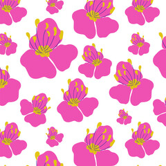 Pink flowers vector seamless pattern, floral background, vector flat style