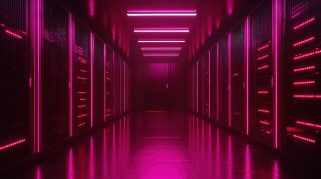 Advanced Server Room with Glowing LED Indicators and Data Storage