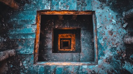 Dramatic descent into the abyss a birdseye view of an open elevator shaft in an abandoned building