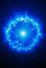 Naklejka premium Blue glowing high energy plasma energy field in space, flat papercut style, with white tones
