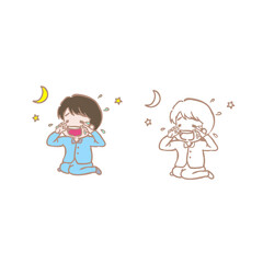 夜泣きするこども手描きセット