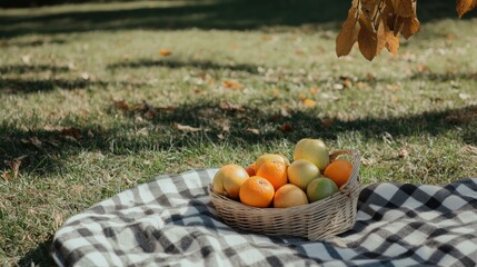 Fresh Fruits on a Checkered Blanket