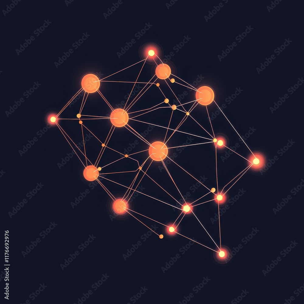 Poster abstract representation of a neural network with glowing nodes and connections on a dark background.