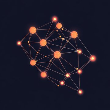 Abstract representation of a neural network with glowing nodes and connections on a dark background.