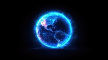 Abstract Global Network with Glowing Blue Earth