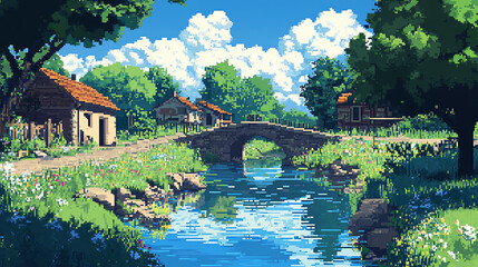 Charming village with a serene river view.