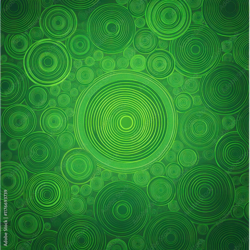 Poster abstract green pattern featuring concentric circles in various sizes, creating a soothing visual eff