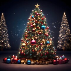 christmas tree and decorations with gifts 