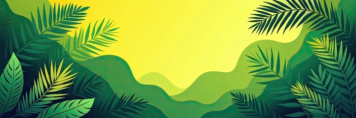 Lush Jungle Canopy Minimalist Abstract Background with Gradient Yellow Sky