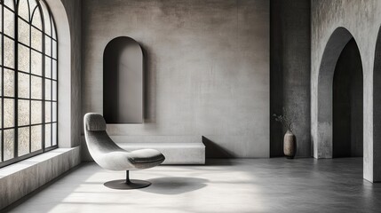 A minimalist Zoom background featuring light gray walls and clean contemporary decor