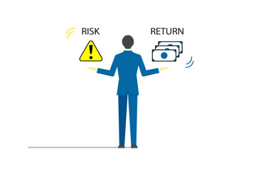 リスクとリターンのバランスを考えるスーツを着た男性のイラスト