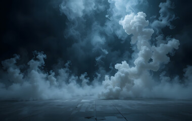 A dark background sets stage for an atmospheric stock photo, featuring an empty floor shrouded in billowing smoke, creating a sense of mystery and intrigue