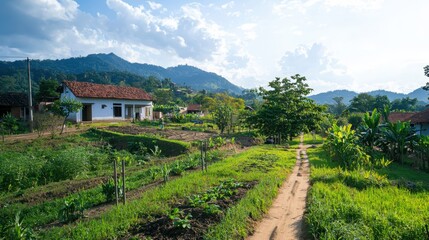 Naklejka premium Community development project focused on environmental sustainability in rural landscape community engagement nature views