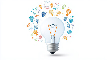 The Lightbulb Moment: A single glowing lightbulb is surrounded by colorful hand-drawn lightbulbs, symbolizing the power of inspiration and creativity.