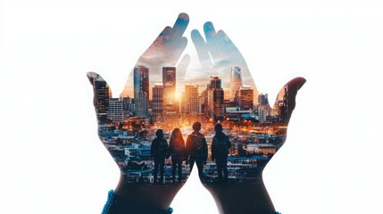 Community development strategies empowering urban growth through collaborative projects cityscape digital artwork optimistic atmosphere aerial perspective innovative concepts