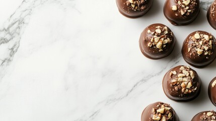 Delicious pralines on marble with blank area for text