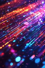 Digital data flowing in motion, glowing lines of code, pixelated effects for cyber background. 