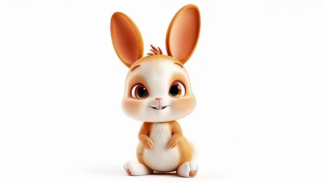 Cute 3D Animated Baby Bunny Rabbit Sitting on White Background