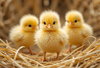 Adorable Hatchlings Staring Curiously into the Camera in a Heartwarming Close-Up Scene