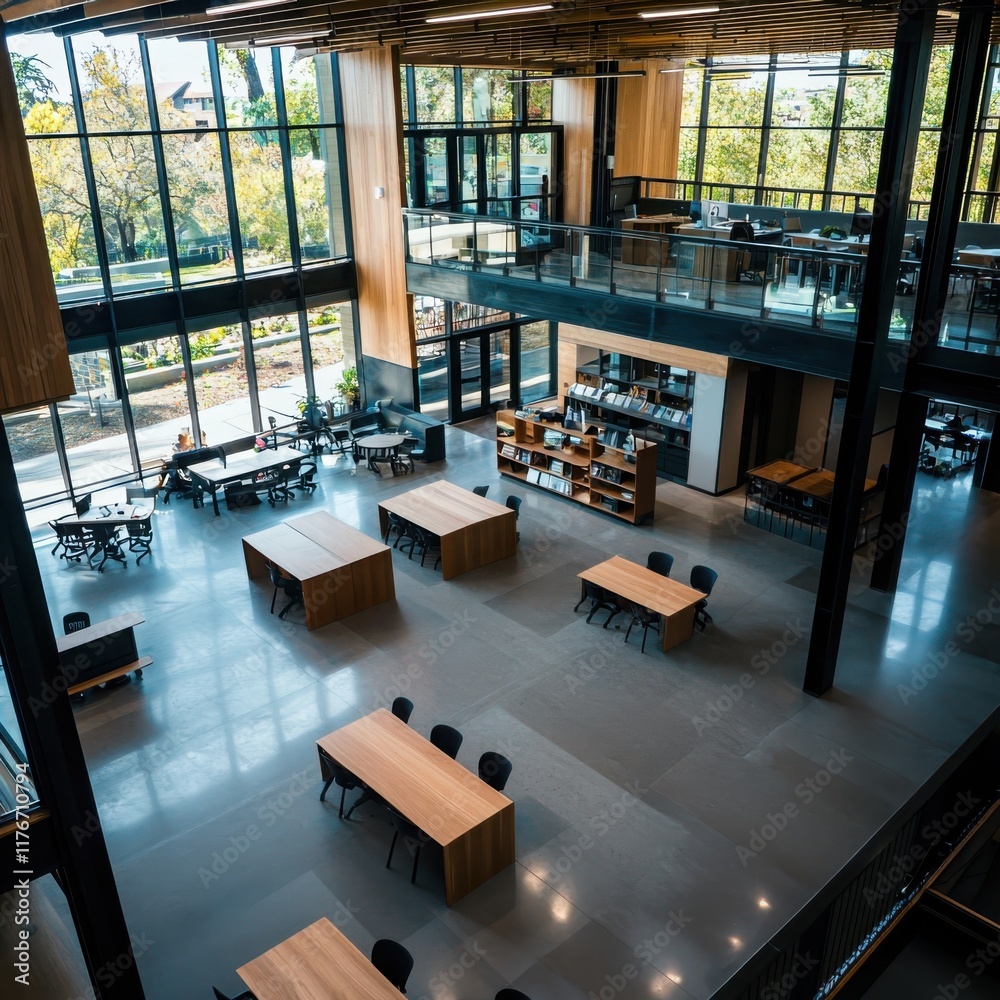 Poster collaborative learning space in a startup environment modern architecture indoor workspace open layo