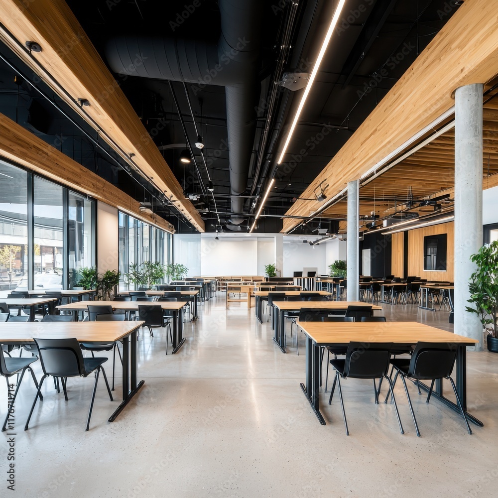 Poster innovative collaborative learning space design tech company headquarters modern architecture open en