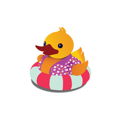  duck with lifeguard in floral summer shirt isolated in white background