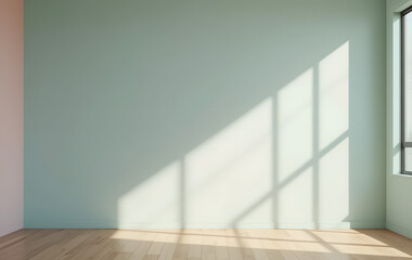 A pastel-colored empty wall provides a beautiful and modern backdrop for presentations and can be used as a versatile and visually appealing setting for a variety of creative projects