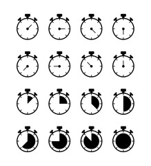Stopwatch icon set with line and solid glyph designs. Includes countdown timer collection for various uses.