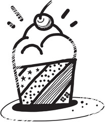 Sweet Celebration. A whimsical doodle of a cupcake with a cherry on top, radiating joy and sweetness.