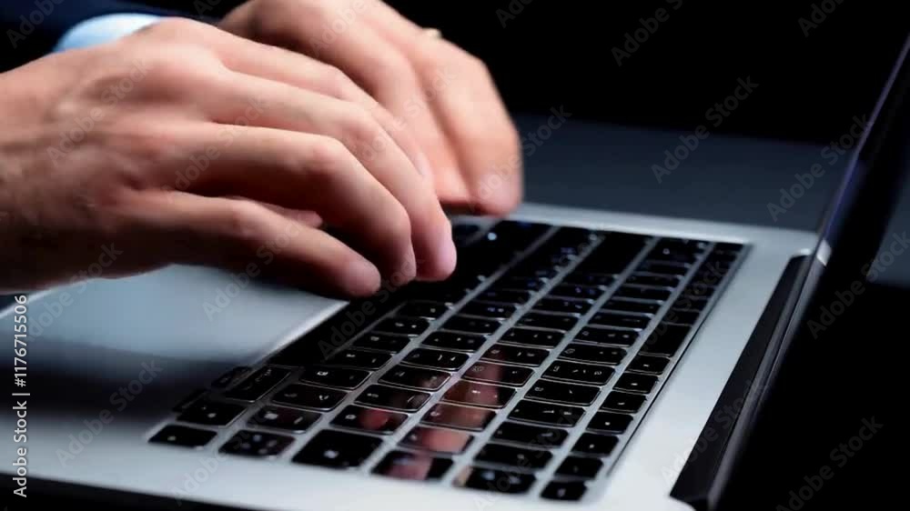Wall mural chat gpt ai on computer, man programmer or hacker prints a code on a laptop keyboard