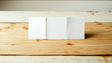 Blank Trifold Brochure on Wooden Surface