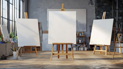 Blank canvases set up in art studio, ready for creative expression