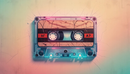Retro Cassette Tape Poster – Neon Glow Vintage Design