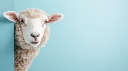 Obraz premium Happy Sheep Peeking from Corner