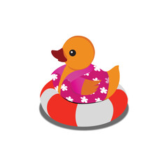 rubber duck with lifeguard in floral summer shirt isolated in white background