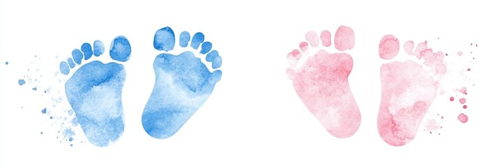 Welcome a sweet baby boy with beautiful blue and pink watercolor footprints celebrating new life and joy. Generative AI