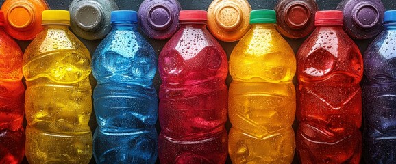 Colorful Rainbow of Plastic Bottles Filled with Liquid